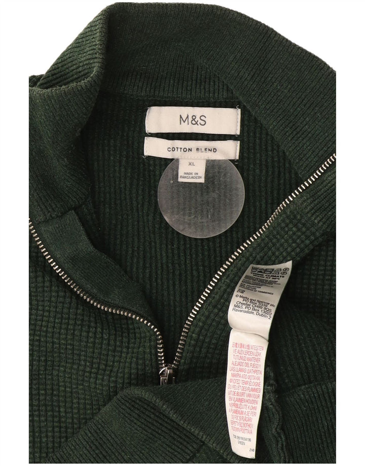 Maglione da uomo Marks & Spencer con zip e collo XL in cotone verde