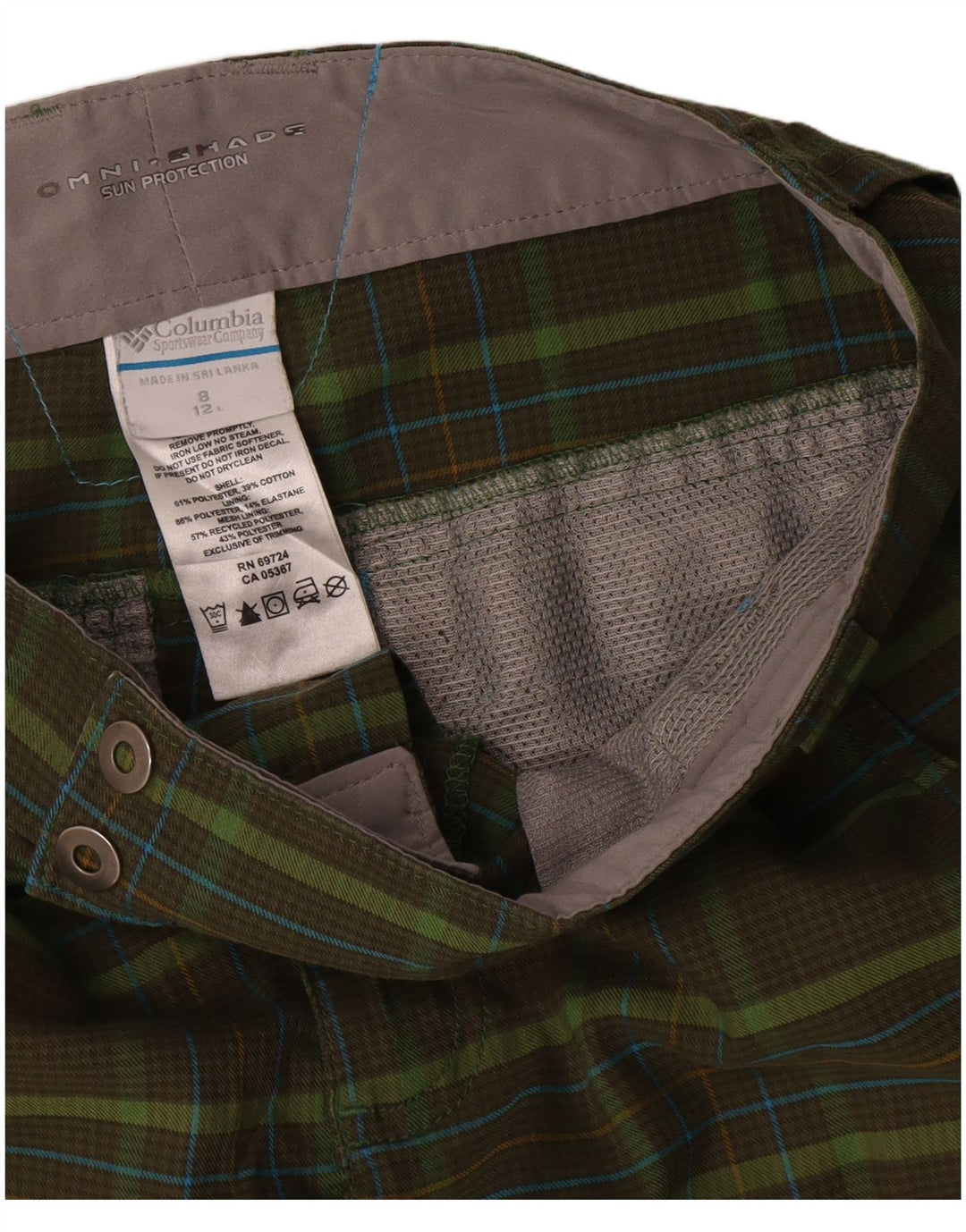 Pantaloncini cargo Columbia Omni-Shade da donna US 8 Medium W32 Khaki Check