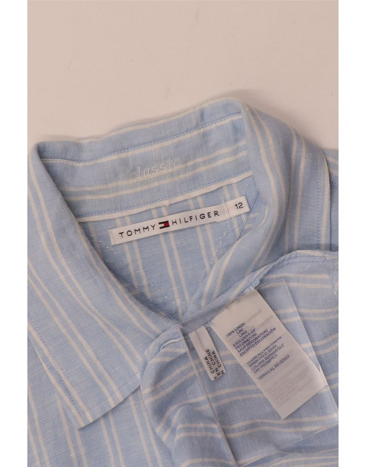 TOMMY HILFIGER Camicia da donna dalla vestibilità classica US 12 Lino a righe grandi blu
