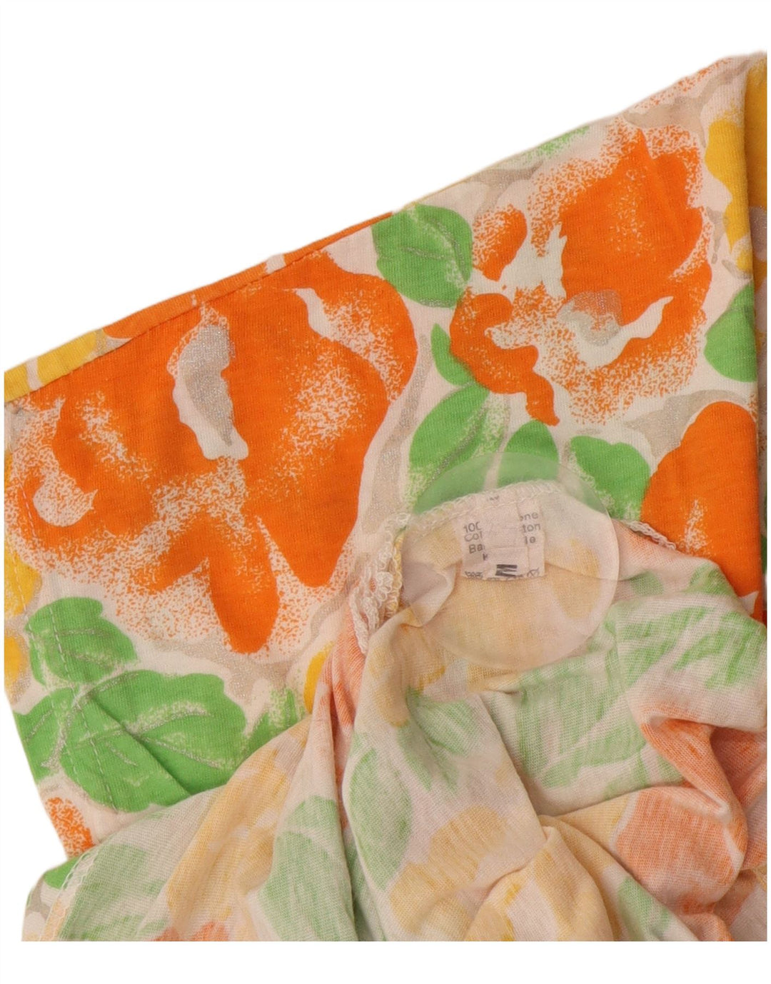 Top corto da donna vintage in camicetta UK 14 cotone floreale multicolore medio