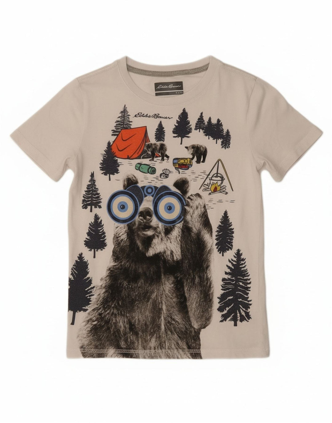 EDDIE BAUER Boys Graphic T-Shirt Top 7-8 Years Small White Cotton