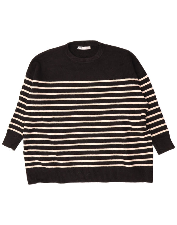 Maglione girocollo oversize da donna Zara UK 14 a righe nere medie