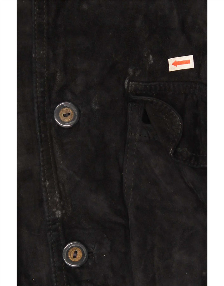 Giubbotto bomber in pelle scamosciata vintage da uomo UK 36 piccolo in pelle nera