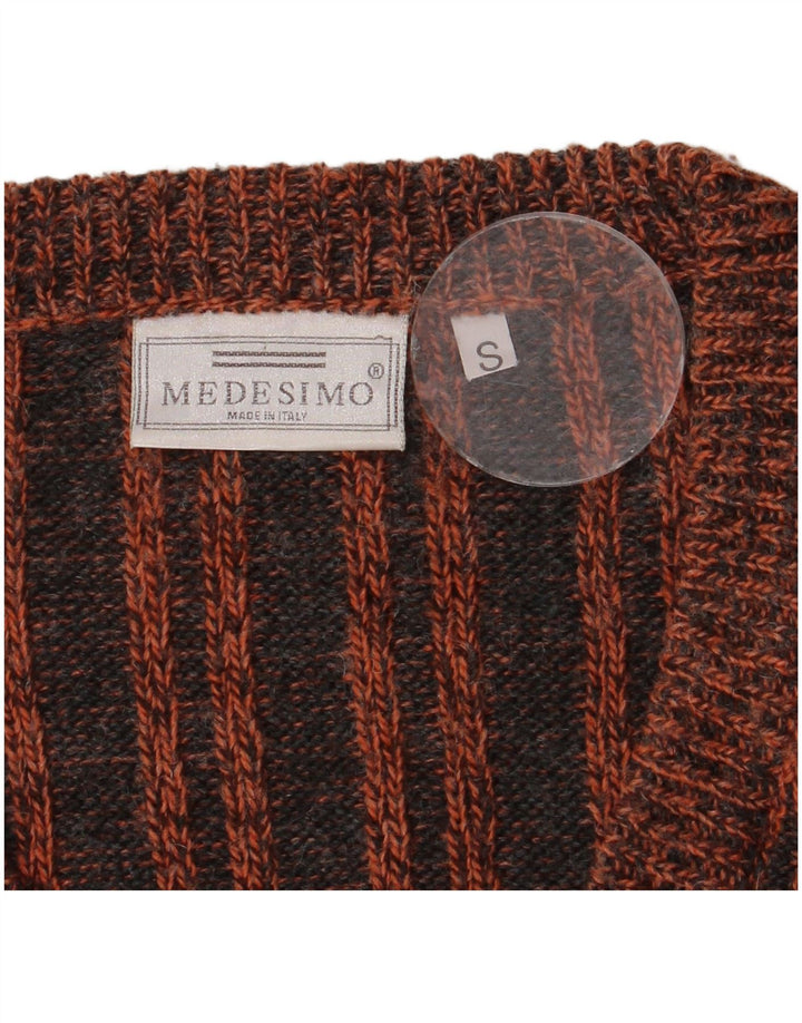Maglione vintage da uomo con scollo a V piccolo a righe marroni