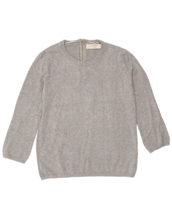 Maglione girocollo da donna con maniche a 3/4 Zara UK 14 Large Rayon grigio