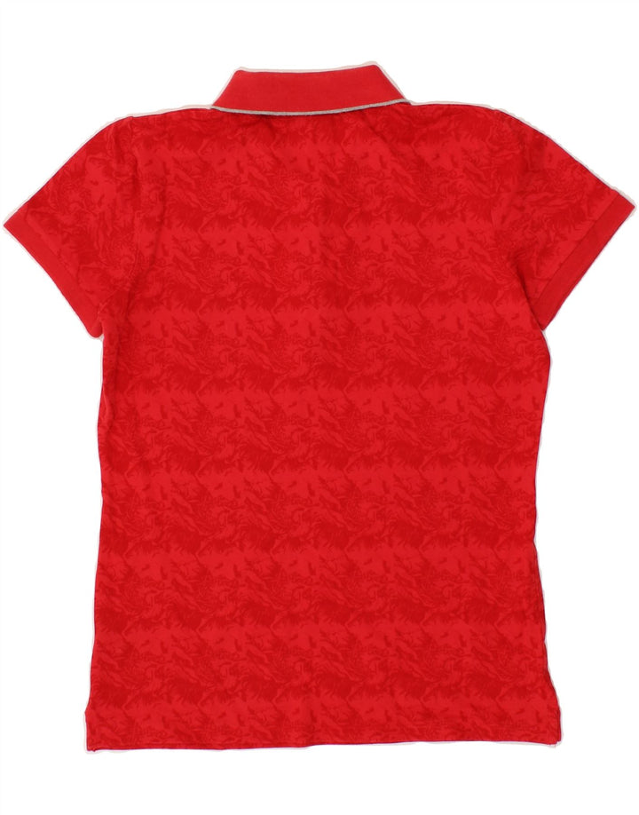 ELLESSE Womens Polo Shirt UK 12 Medium Red Floral Cotton Vintage Ellesse and Second-Hand Ellesse from Messina Hembry 