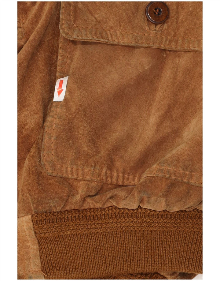 Giubbotto bomber in pelle scamosciata vintage da uomo UK 40 grande in pelle marrone