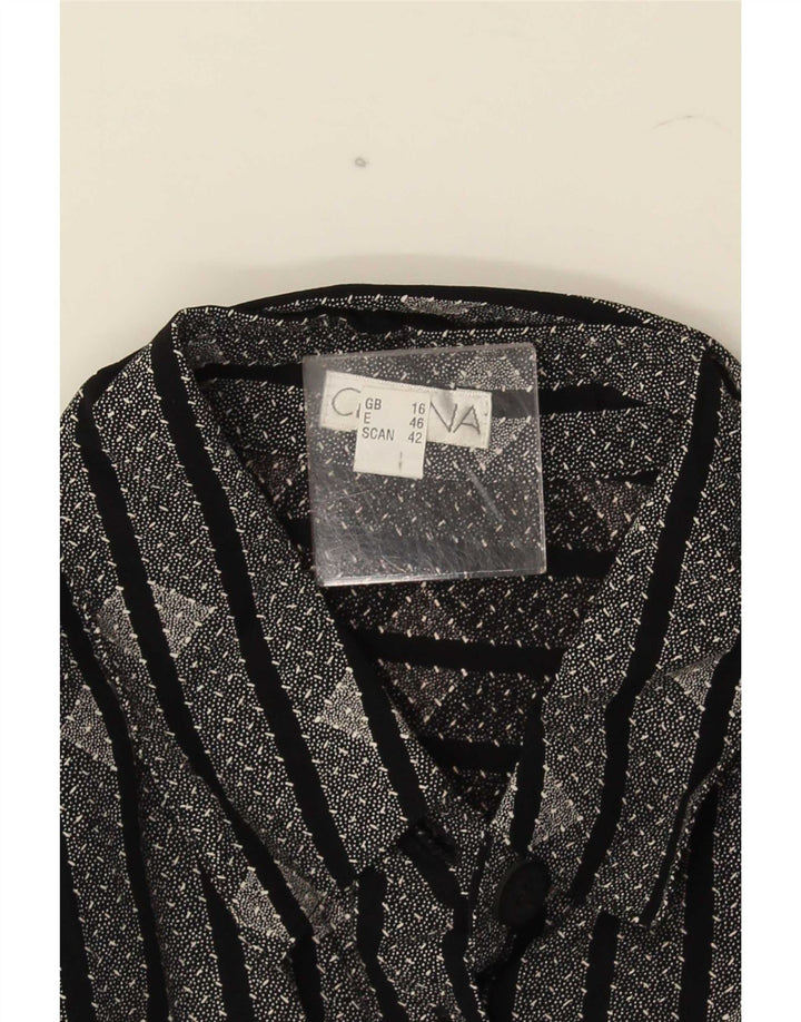 Camicia vintage da donna UK 16 a righe nere grandi