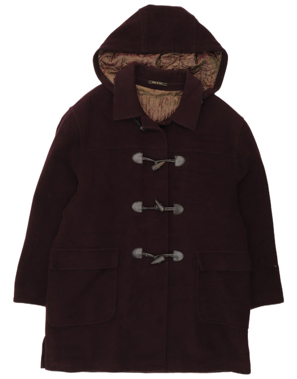 Vintage Womens Hooded Duffle Coat UK 44 2XL Purple Virgin Wool