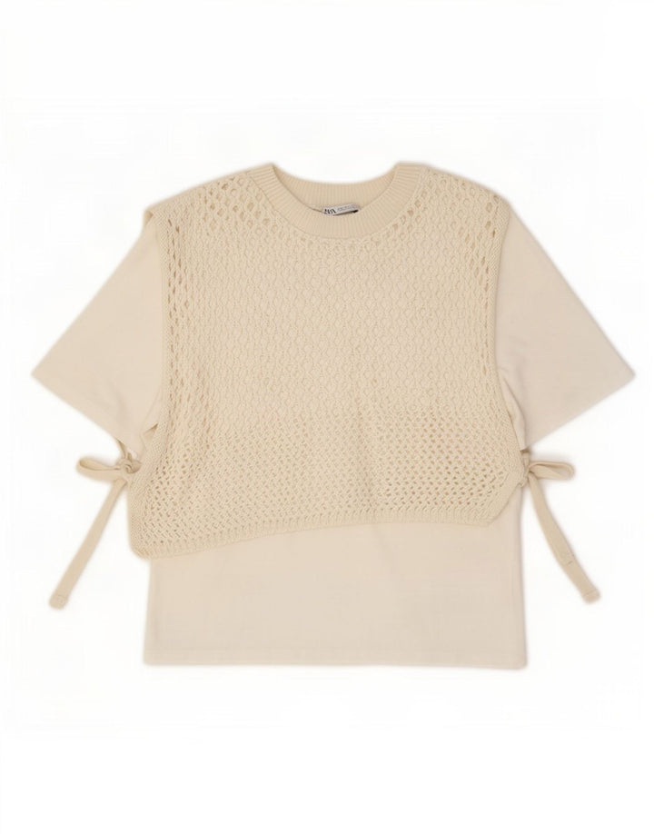 Top in camicetta all'uncinetto da donna Zara UK 14 bianco medio