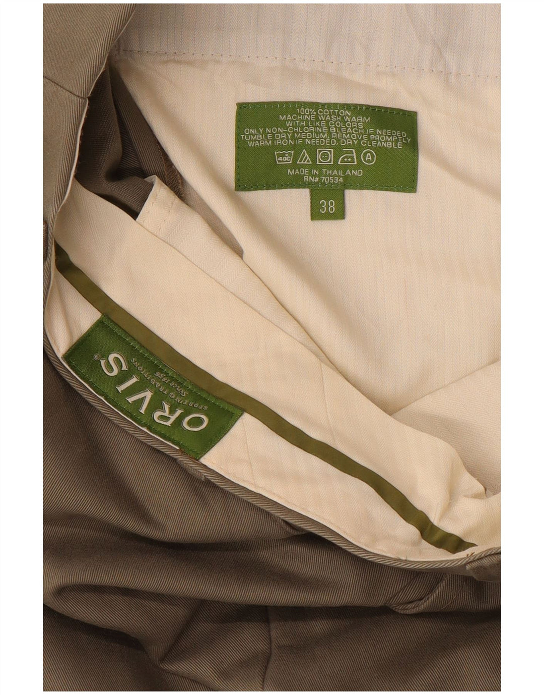 Pantaloni chino dritti da uomo ORVIS W38 L30 cotone kaki