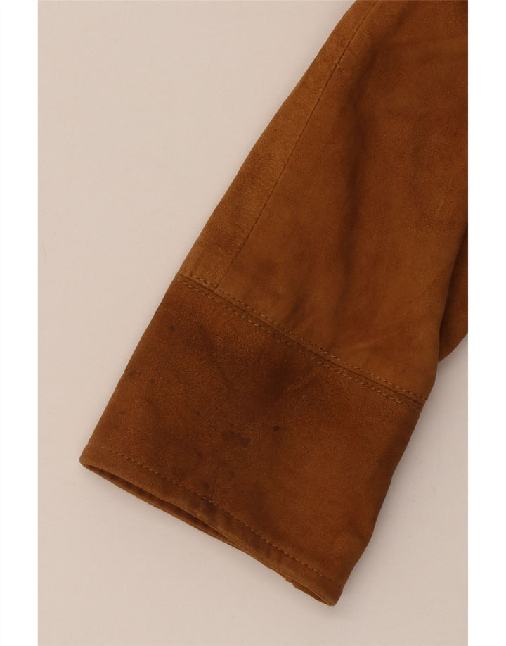 Giacca vintage in pelle scamosciata da donna UK 14 grande in pelle marrone