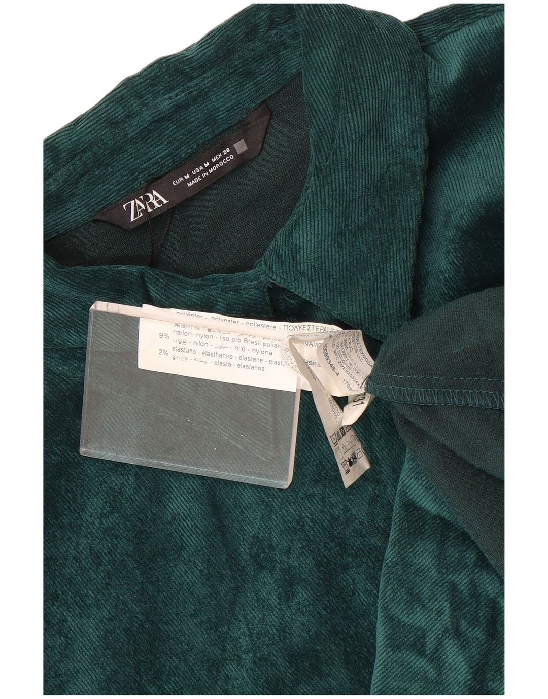 Camicia da donna oversize in velluto a coste Zara UK 14 Poliestere verde medio