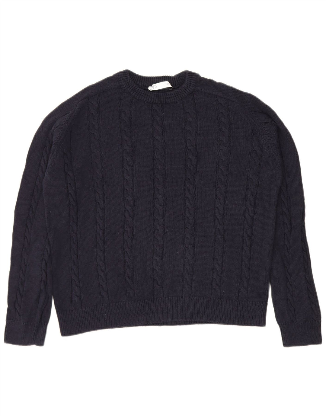 Maglione maglione girocollo da uomo Zara piccolo in cotone blu navy