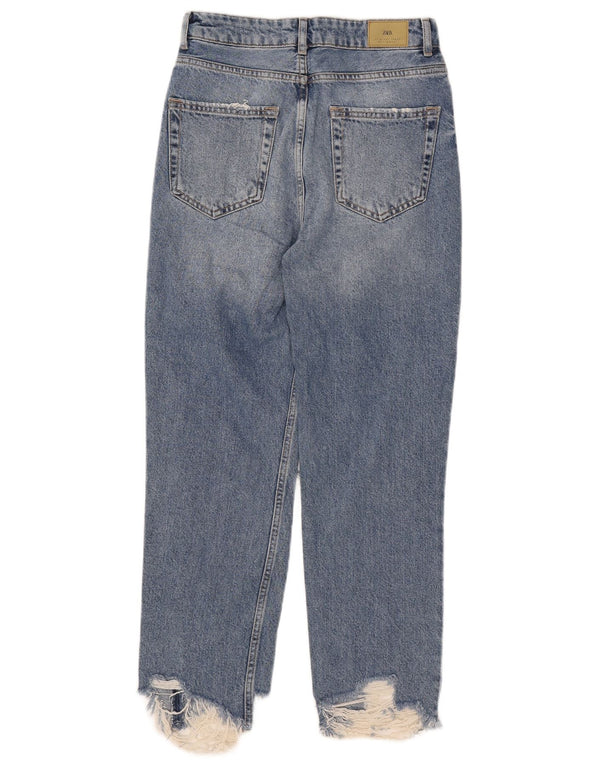 Jeans dritti effetto invecchiato da donna Zara EU 36 XS W26 L26 Blu