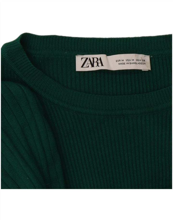 Top corto da donna Zara a maniche lunghe UK 12 viscosa verde medio
