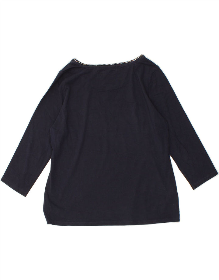 LAURA ASHLEY Womens Top 3/4 Sleeve UK 12 Medium Navy Blue Cotton Vintage Laura Ashley and Second-Hand Laura Ashley from Messina Hembry 