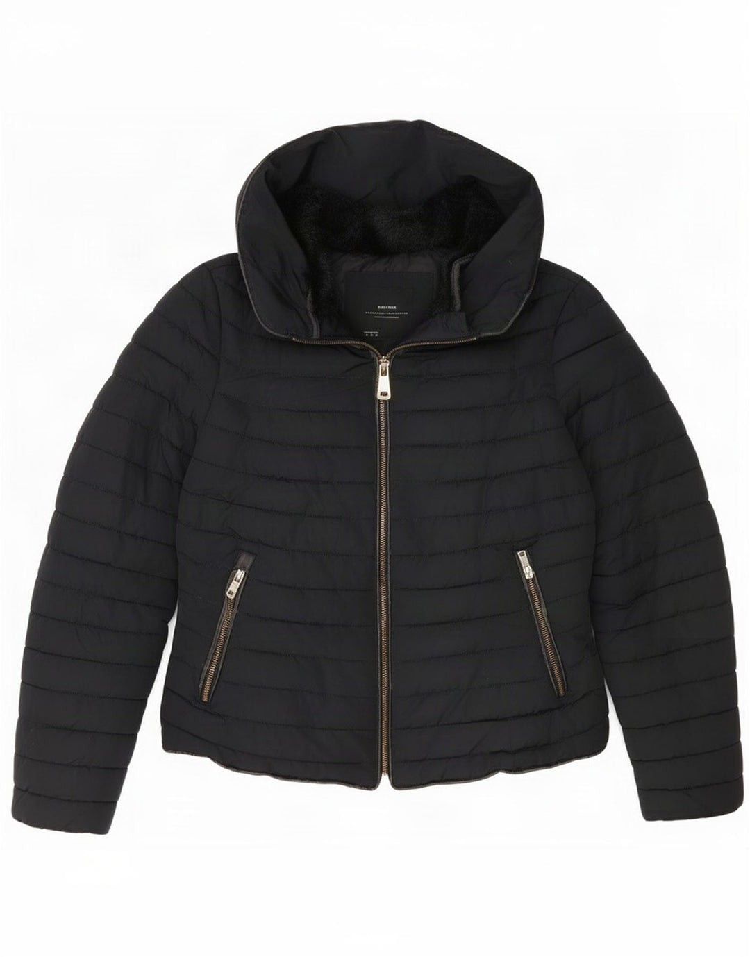 Giacca imbottita con cappuccio corta da donna Zara UK 10 piccola nera