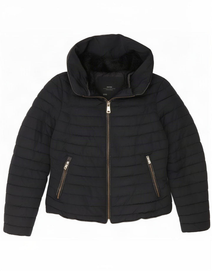 Giacca imbottita con cappuccio corta da donna Zara UK 10 piccola nera