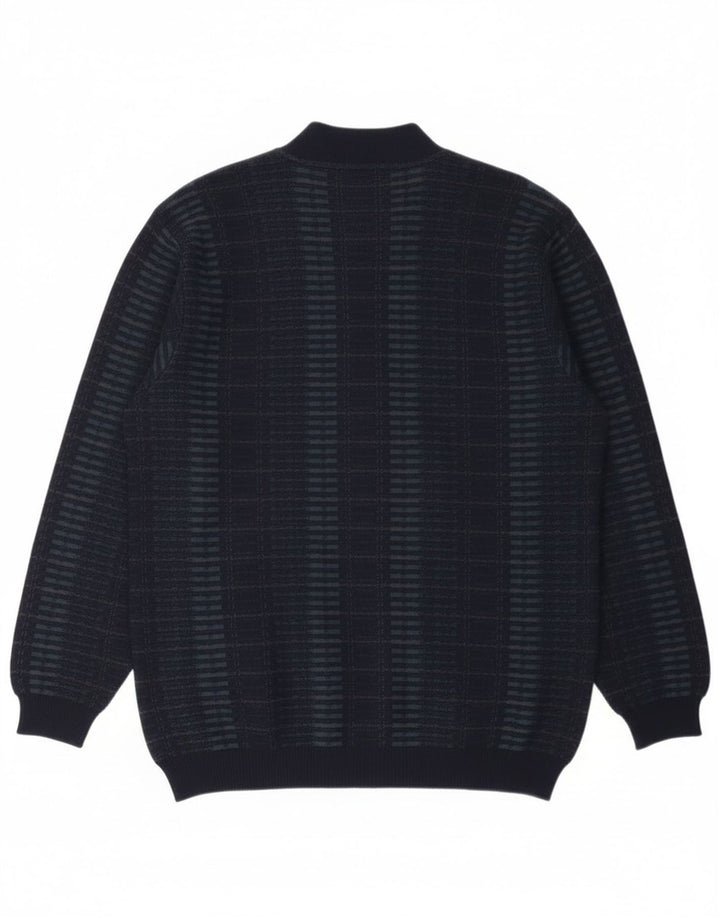 Maglione cardigan da uomo Bernardini lana geometrica media blu navy