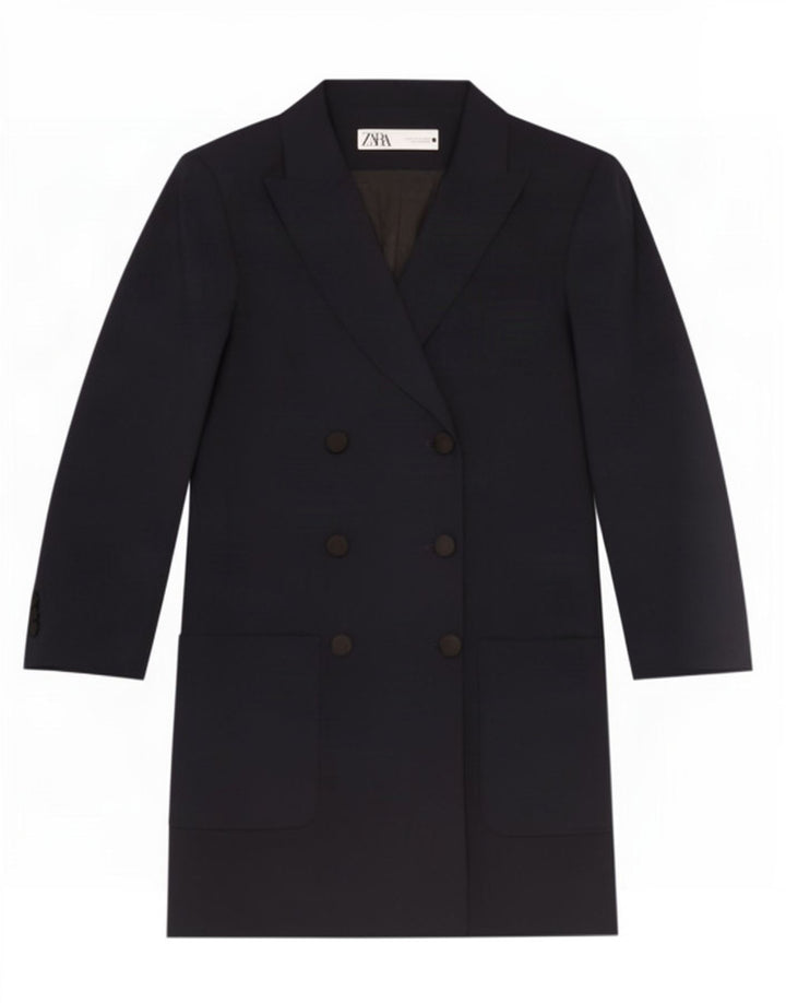Cappotto doppiopetto da donna Zara UK 12 medio blu navy poliestere
