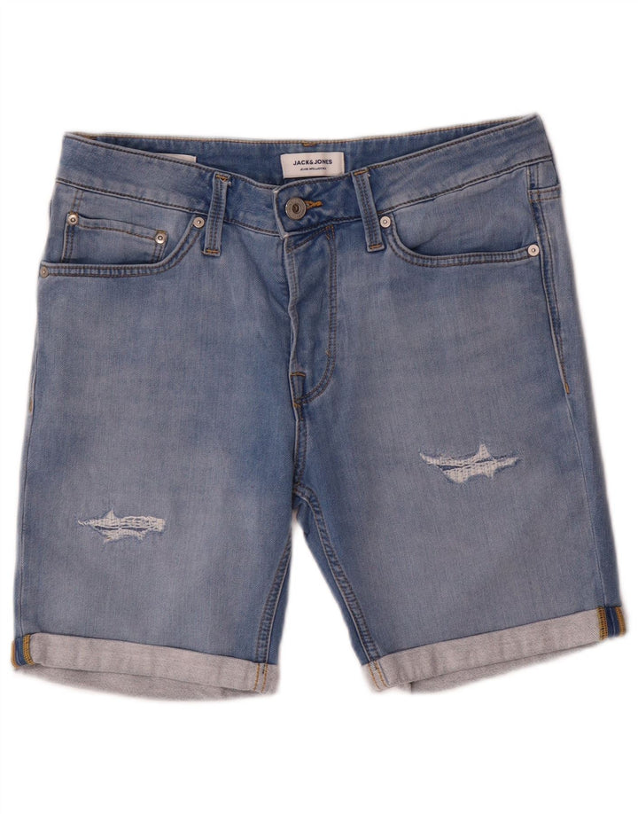 Pantaloncini di jeans invecchiati da uomo Jack & Jones medi W32 cotone blu