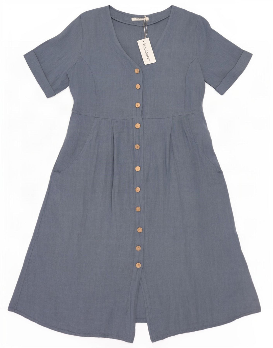 Abito a trapezio da donna WoolOvers UK 14 Lino blu grande