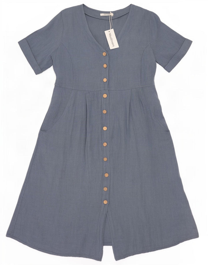 Abito a trapezio da donna WoolOvers UK 14 Lino blu grande