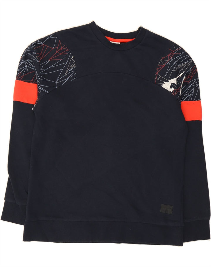 JACK & JONES Mens Sweatshirt Jumper Large Navy Blue Geometric Cotton Vintage Jack & Jones and Second-Hand Jack & Jones from Messina Hembry 