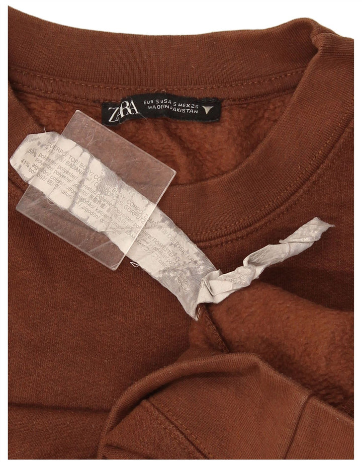 Felpa corta oversize da donna Zara, maglione UK 10, piccola, cotone marrone