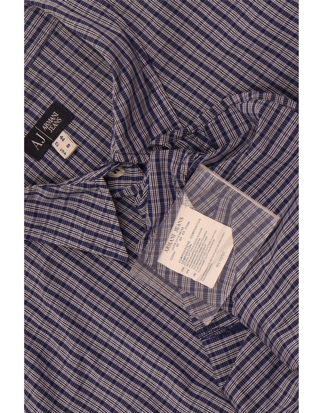 Camicia a maniche corte da donna Armani Jeans US 8 cotone medio a quadri blu navy
