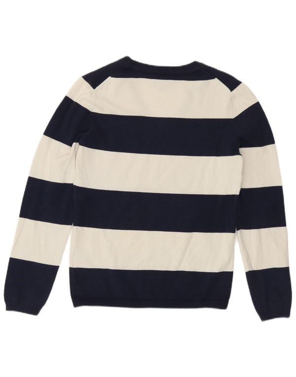 Maglione maglione con scollo a V da donna Tommy Hilfiger UK 12 medio blu navy a righe