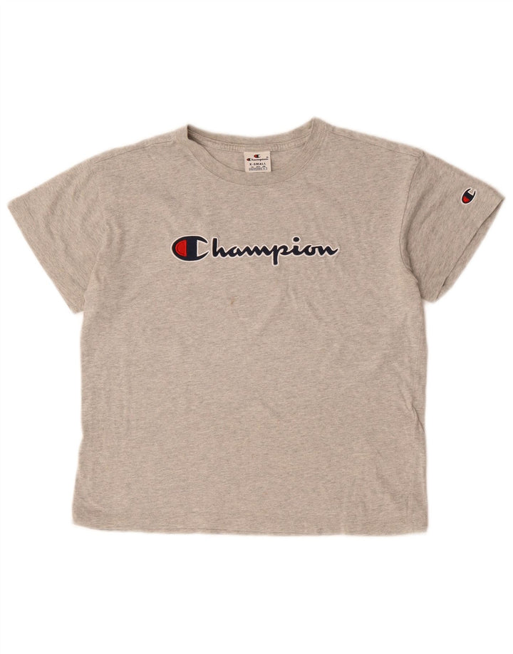 CHAMPION T-shirt corta con grafica oversize da donna UK 6 XS Grigio chiazzato