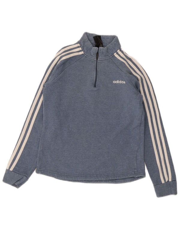 Felpa Adidas da donna con zip e collo maglione UK 4/6 XS cotone blu