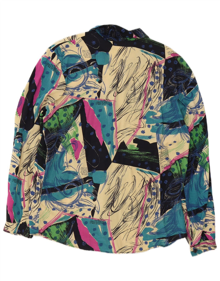 Camicetta camicia vintage da donna con motivo astratto UK 16 grande multicolore