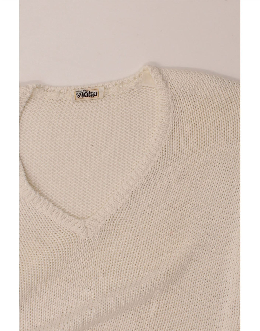 VINTAGE Womens Crop V-Neck Jumper Sweater UK 8 Small White Vintage Vintage and Second-Hand Vintage from Messina Hembry 