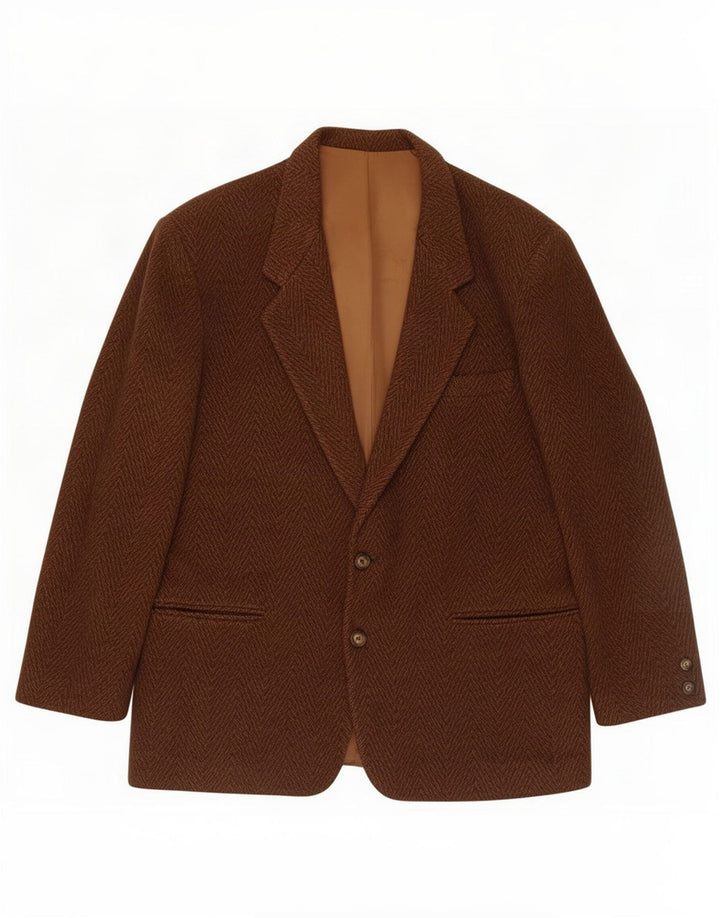Giacca blazer vintage da uomo a 2 bottoni IT 52 XL lana a spina di pesce marrone