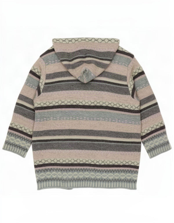 Maglione cardigan con cappuccio lungo da donna Benetton UK 16 Large Green Striped