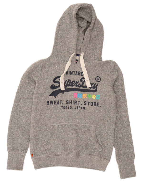 Felpa con cappuccio grafica da donna Superdry UK 10 Small Cotone chiazzato grigio