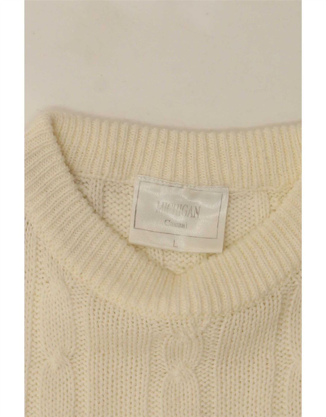 Maglione girocollo da uomo vintage grande in acrilico bianco sporco