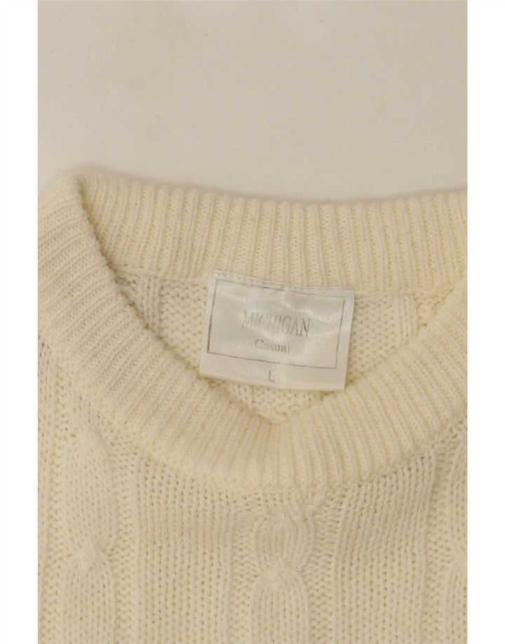 Maglione girocollo da uomo vintage grande in acrilico bianco sporco