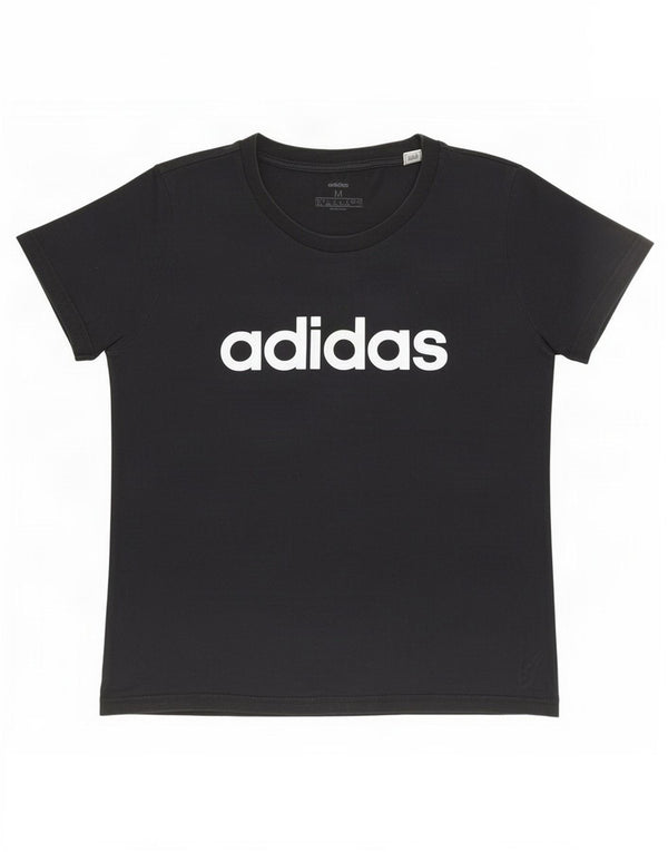 T-shirt grafica da donna Adidas Top UK 12/14 cotone nero medio