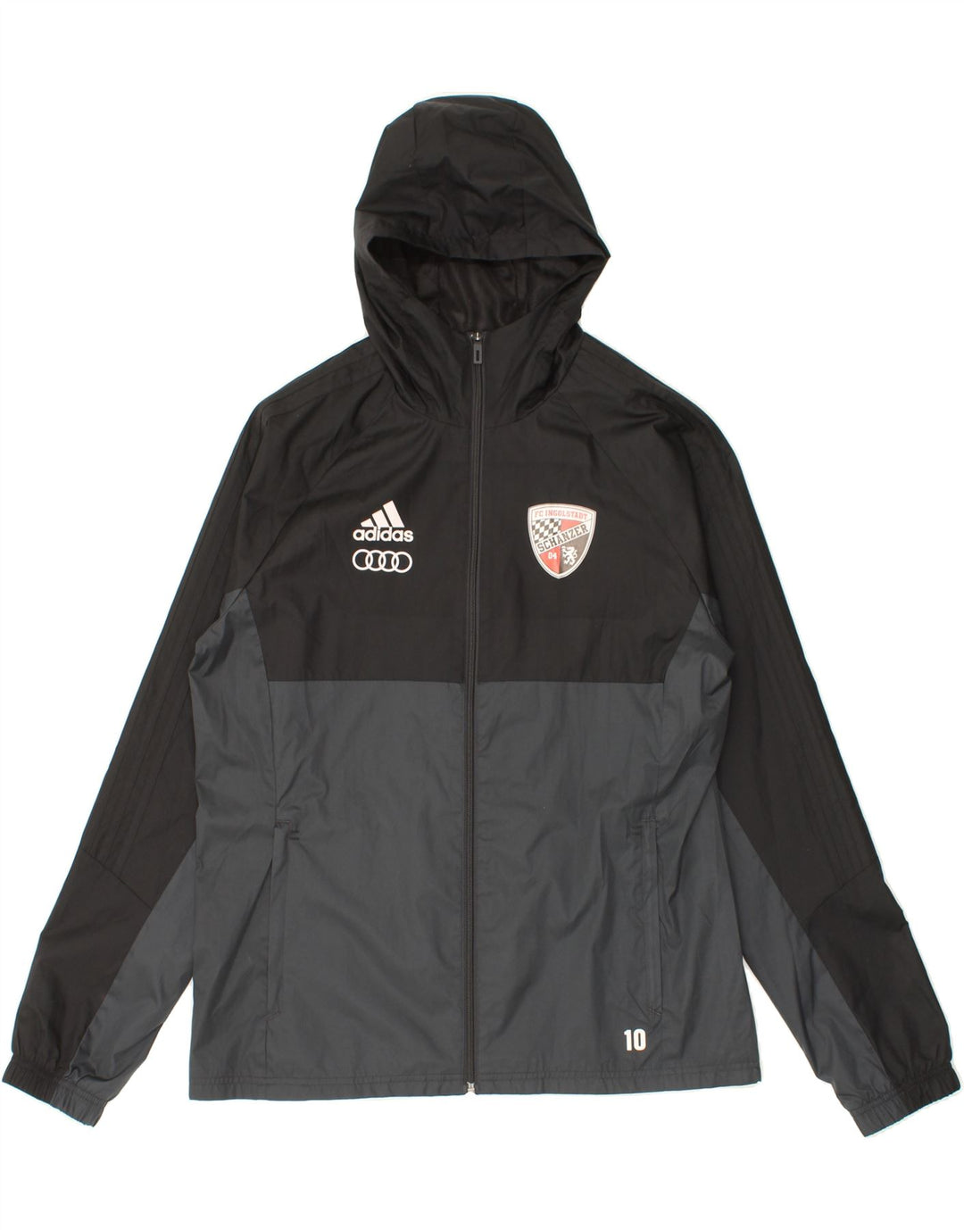 ADIDAS Giacca antipioggia da uomo con cappuccio grafico UK 38 Medium Black Colourblock