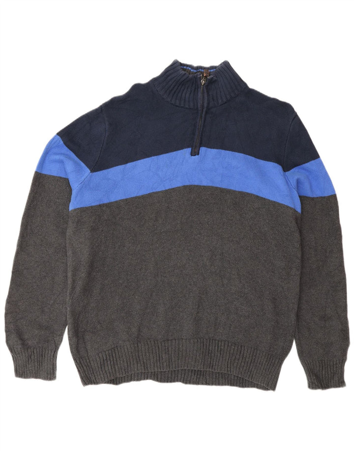 Eddie Bauer Maglione da uomo con zip sul collo, grande cotone grigio a blocchi di colore