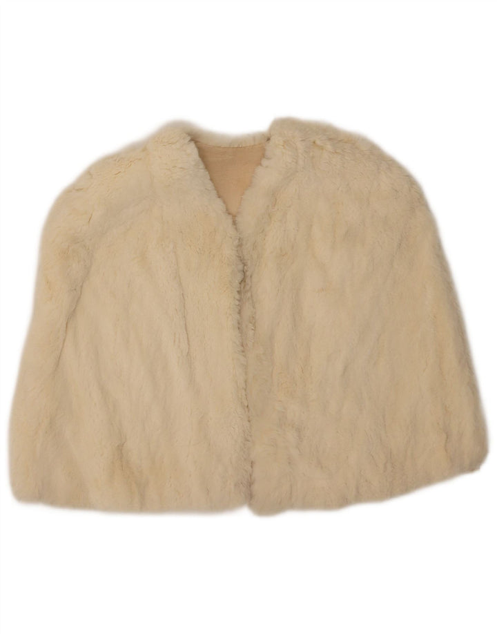 Cappotto mantella vintage in pelliccia sintetica da donna, taglia unica, bianco sporco