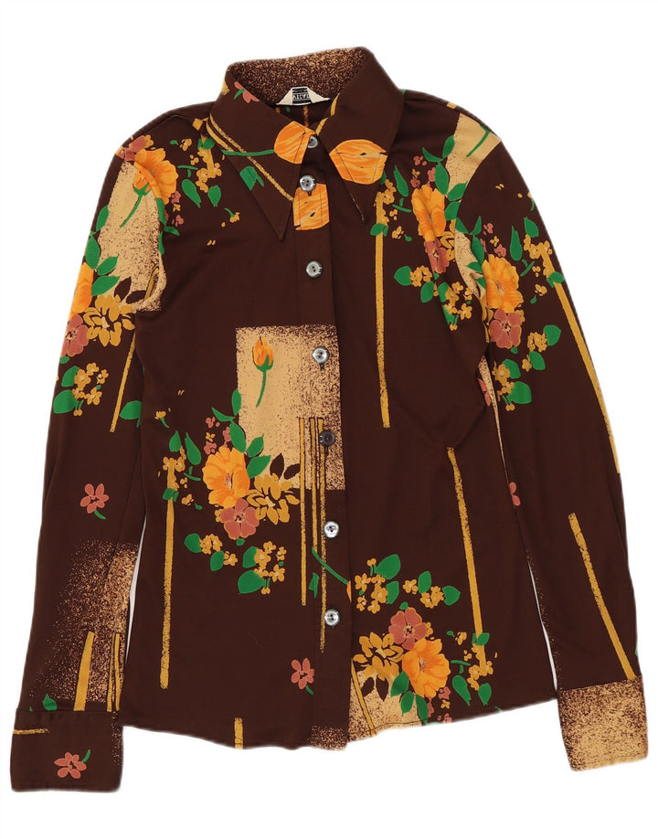 Camicetta camicia vintage da donna IT 46 grande floreale marrone