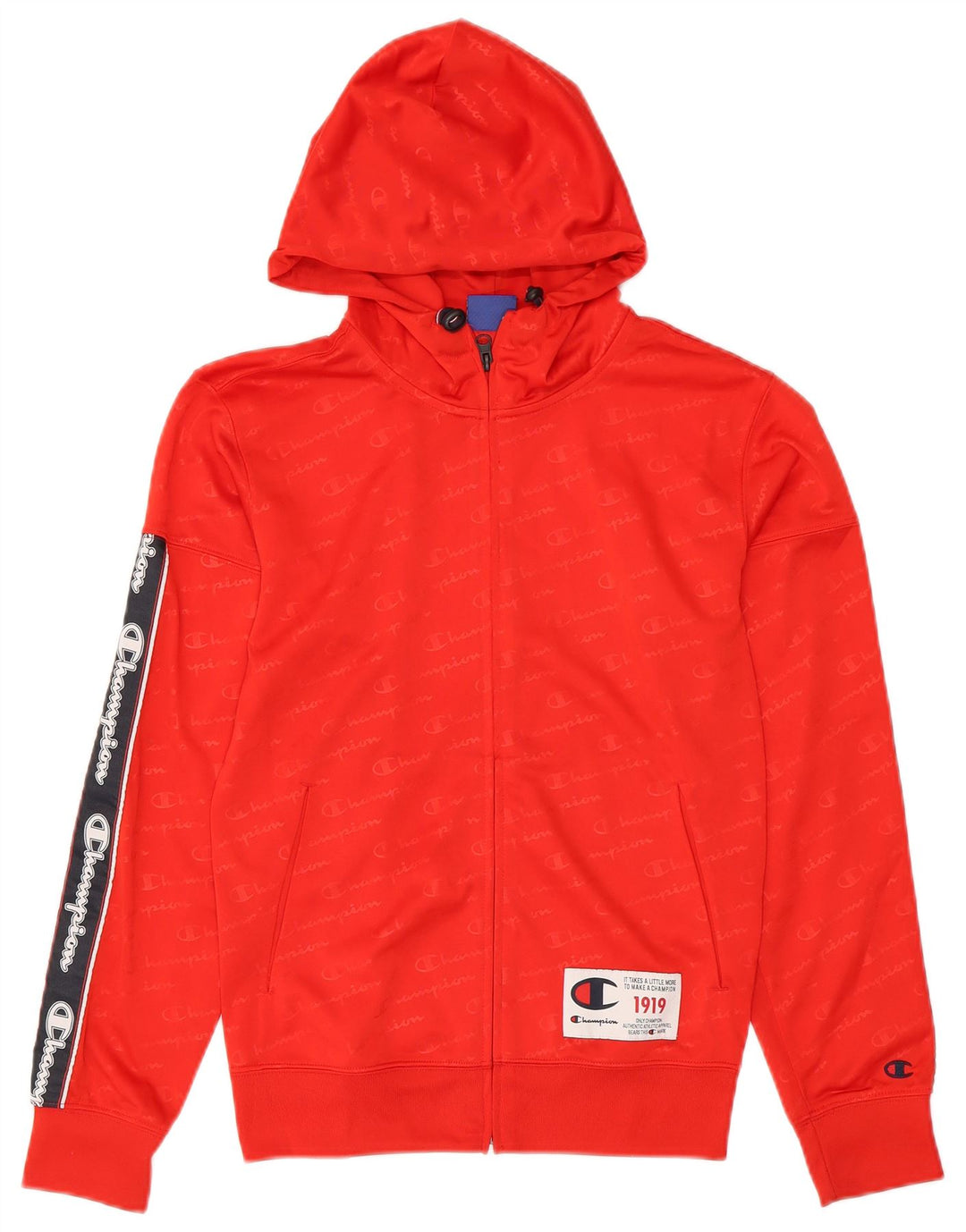 Felpa con cappuccio e zip grafica da uomo CHAMPION XS poliestere color block rosso