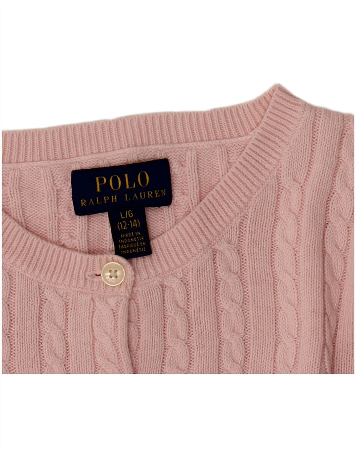 POLO RALPH LAUREN Maglione Cardigan Bambina 12-13 Anni Grande Rosa