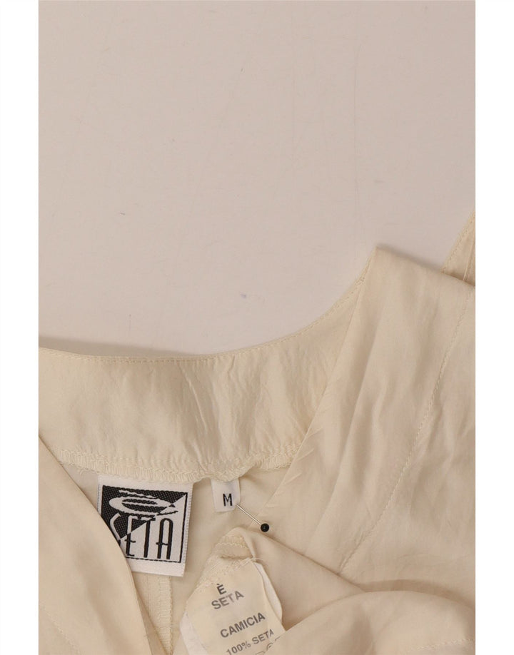 Camicetta camicia vintage da donna UK 14 seta media bianco sporco