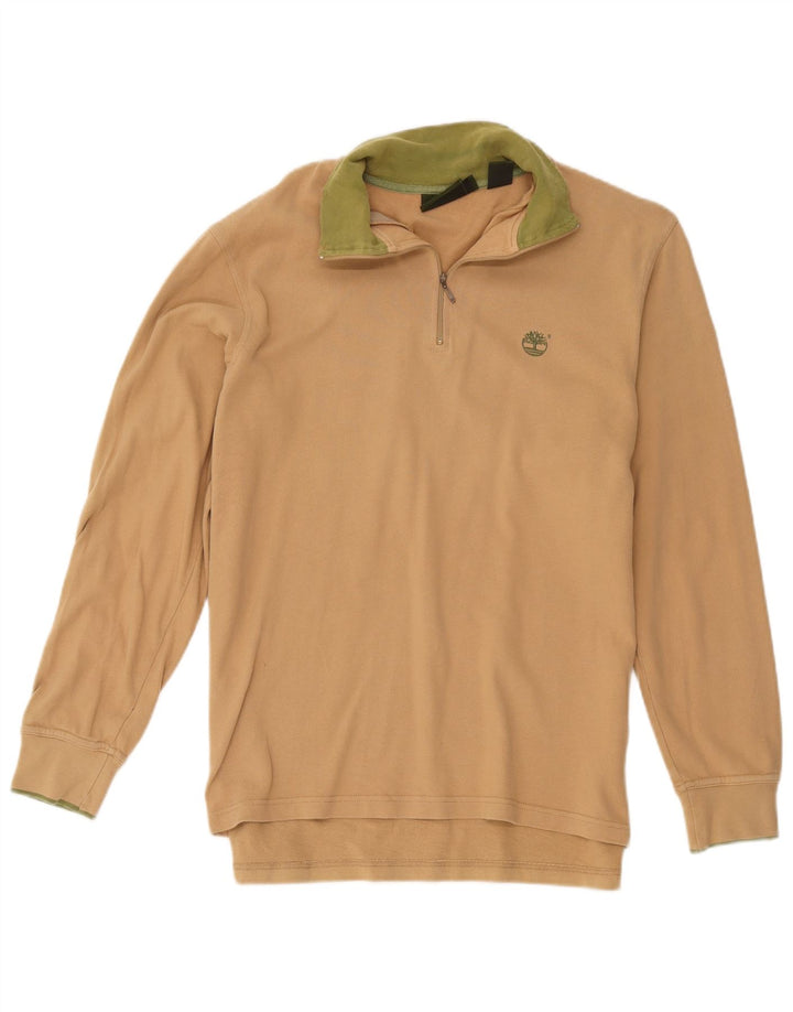 Felpa Timberland da uomo con zip e collo, piccola, in cotone beige